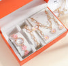 Ladies Leisure 5 Piece Set With Alloy Chain And Strap Round Dial English Watch And Flower Pendant