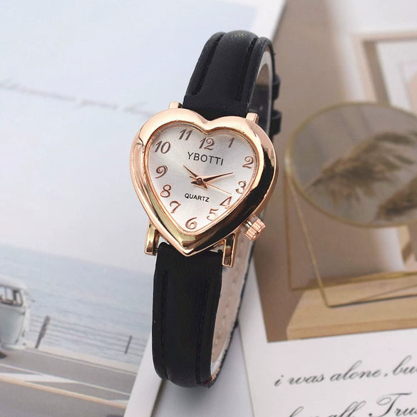 Ladies Leisure Quartz Watch With Alloy Case Imitation Leather Strap And Heart Shaped Dial
