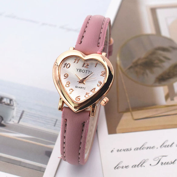 Ladies Leisure Quartz Watch With Alloy Case Imitation Leather Strap And Heart Shaped Dial
