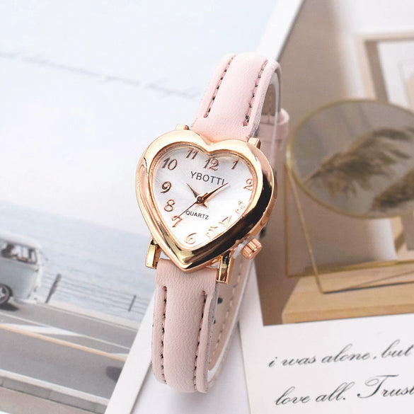 Ladies Leisure Quartz Watch With Alloy Case Imitation Leather Strap And Heart Shaped Dial