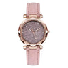Ladies Leisure Quartz Watch With Alloy Case Imitation Leather Strap Round Dial And Starry Sky Silver Powder Pattern