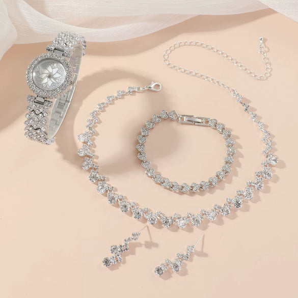 Ladies Leisure Style Quartz Watch Gift Set With Alloy Case Stainless Steel Strap And Round Dial