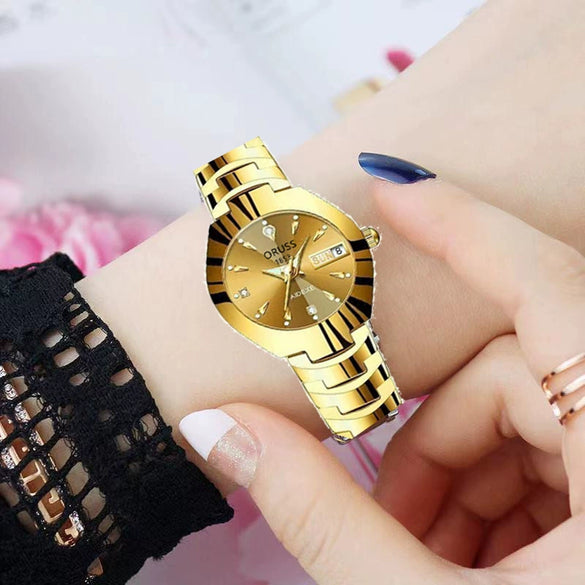 Ladies Leisure Waterproof Luminous Steel Watch With Round Dial