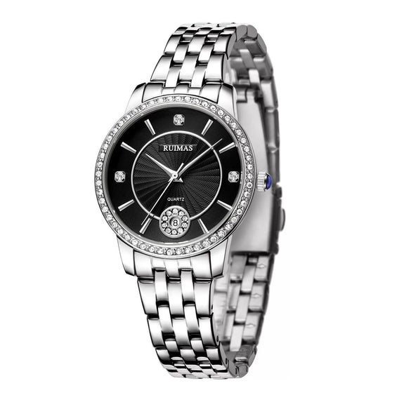 Ladies Leisure Waterproof Quartz Watch With Alloy Case And Stainless Steel Strap And Buckle Round Dial Mineral Reinforced Glass Mirror