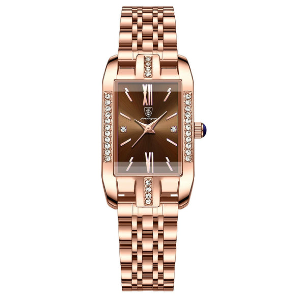 Ladies Leisure Waterproof Quartz Watch With Rectangular Dial Stainless Steel Band And Alloy Body