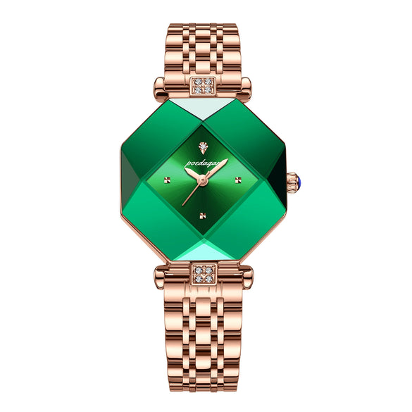 Ladies Leisure Waterproof Quartz Watch With Rectangular Dial Stainless Steel Band And Alloy Body