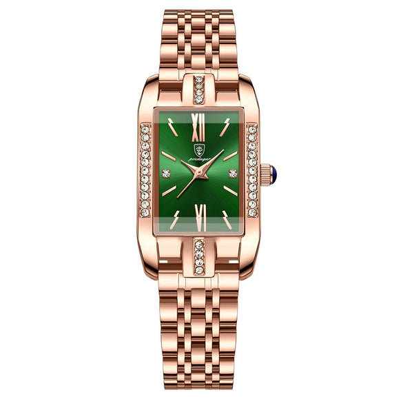 Ladies Leisure Waterproof Quartz Watch With Rectangular Dial Stainless Steel Band And Alloy Body
