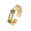 Ladies Light Luxury Copper Four Leaf Clover Flower Petal Open Ring With Zirconia