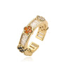 Ladies Light Luxury Copper Four Leaf Clover Flower Petal Open Ring With Zirconia