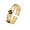 Ladies Light Luxury Copper Four Leaf Clover Flower Petal Open Ring With Zirconia