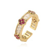 Ladies Light Luxury Copper Four Leaf Clover Flower Petal Open Ring With Zirconia