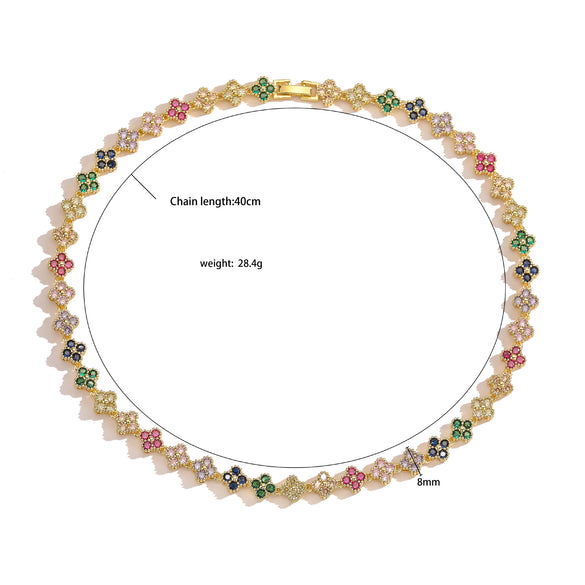 Ladies Light Luxury Copper Jewelry Set With 18K Gold Plated Four Leaf Clover Pattern And Inlaid Colored Diamond And Zirconia For Necklace And Bracelet
