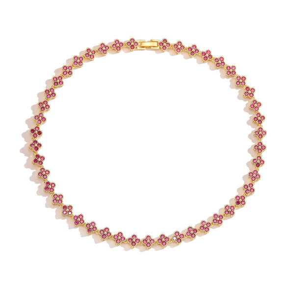 Ladies Light Luxury Copper Jewelry Set With 18K Gold Plated Four Leaf Clover Pattern And Inlaid Colored Diamond And Zirconia For Necklace And Bracelet