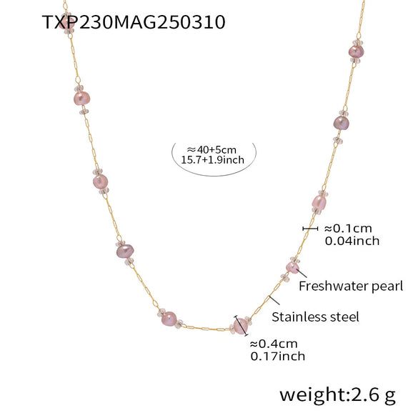 Ladies Light Luxury Seamless Freshwater Pearl 316L Stainless Steel Necklace And Bracelet Jewelry With Electroplating