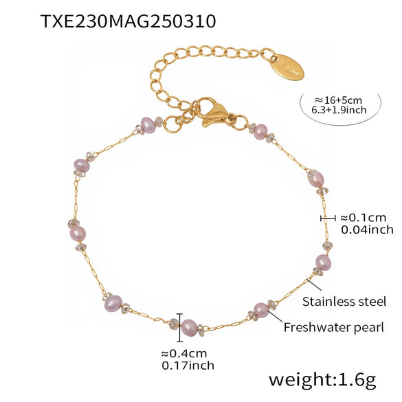 Ladies Light Luxury Seamless Freshwater Pearl 316L Stainless Steel Necklace And Bracelet Jewelry With Electroplating