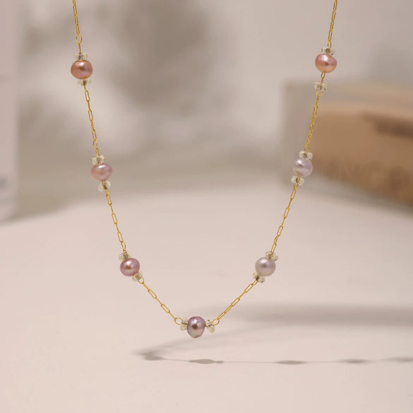 Ladies Light Luxury Seamless Freshwater Pearl 316L Stainless Steel Necklace And Bracelet Jewelry With Electroplating