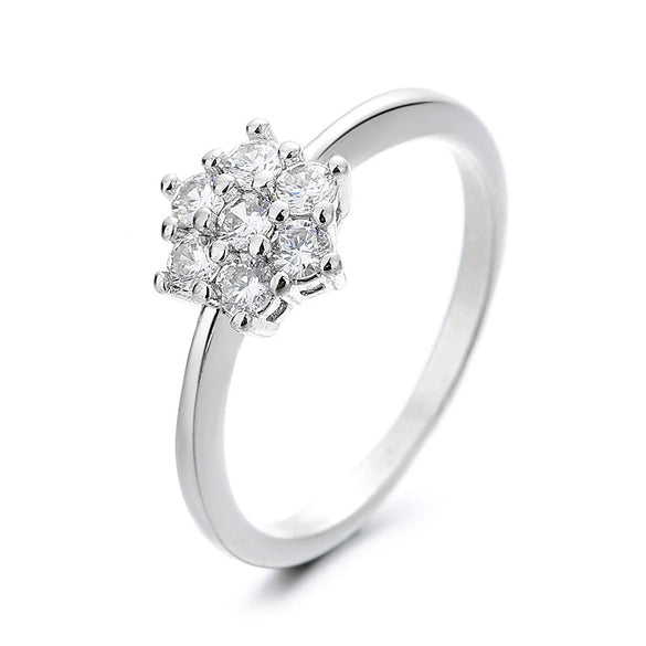 Ladies Light Luxury Snowflake Copper Gold Plated Inlaid Zircon Ring Jewelry