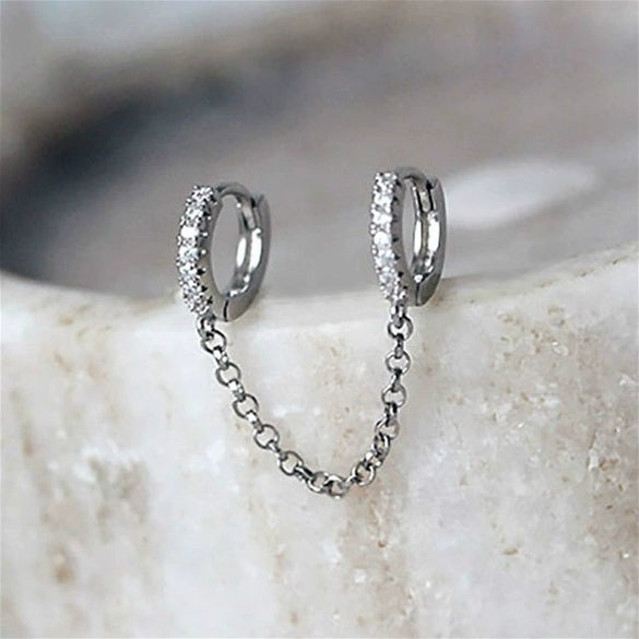 Ladies Long Chain Earrings Copper Inlaid Zircon Geometric Style