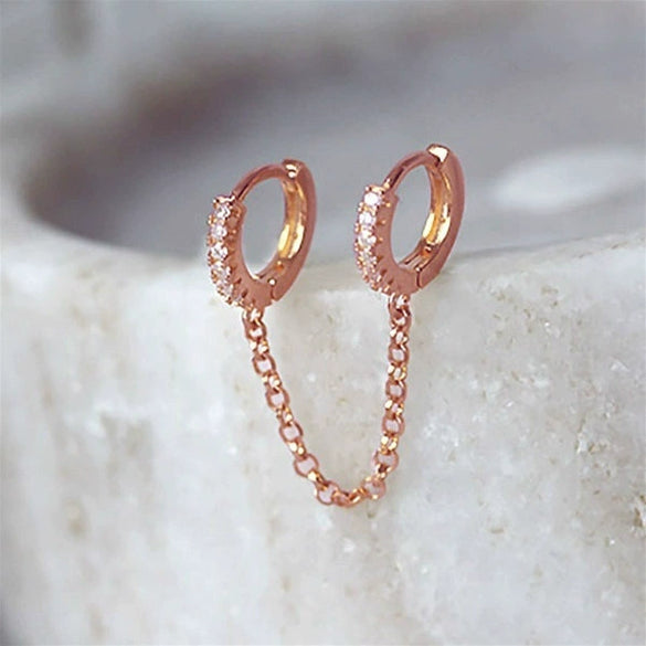 Ladies Long Chain Earrings Copper Inlaid Zircon Geometric Style