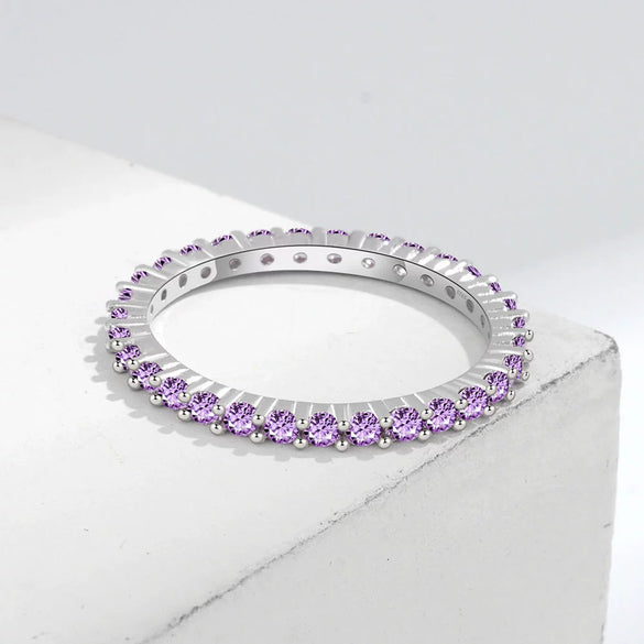 Ladies Luxury Amethyst Row Diamond Ring Copper Minimalist The Crown Style