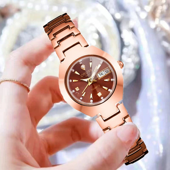 Ladies Luxury Quartz Watch Alloy Case And Strap Round Dial Waterproof