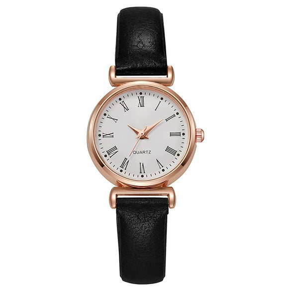 Ladies Luxury Quartz Watch Alloy Case Imitation Leather Strap Stainless Steel Buckle Round Dial Casual Style