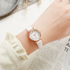 Ladies Luxury Quartz Watch Alloy Case Imitation Leather Strap Stainless Steel Buckle Round Dial Casual Style