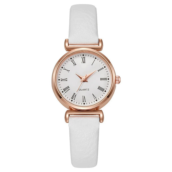 Ladies Luxury Quartz Watch Alloy Case Imitation Leather Strap Stainless Steel Buckle Round Dial Casual Style