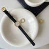 Ladies Luxury Retro Fashion Oval Dial Leather Band Metal Case Watch