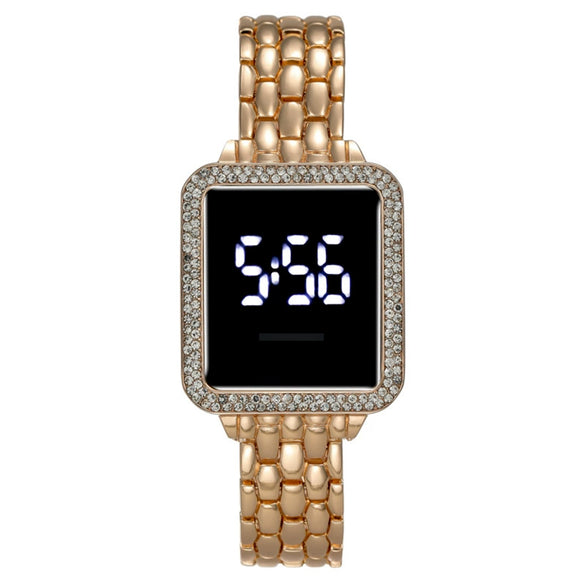 Ladies Metal Fashion Led Rectangle Dial Touch Screen Electronic Watch