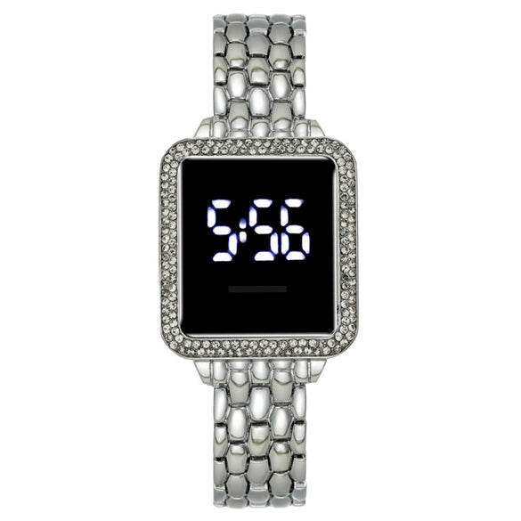 Ladies Metal Fashion Led Rectangle Dial Touch Screen Electronic Watch