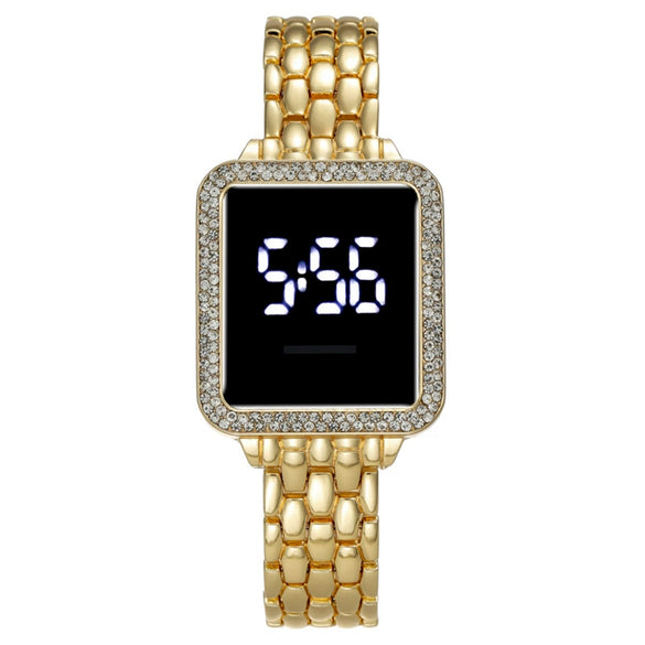 Ladies Metal Fashion Led Rectangle Dial Touch Screen Electronic Watch