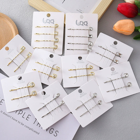 Ladies Metal Pearl Crystal Diamond Hairpin Clip With Electroplating Square And Round Shape