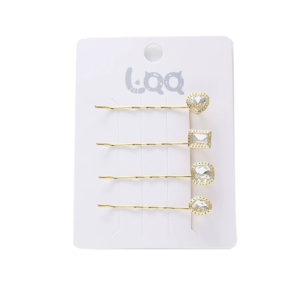 Ladies Metal Pearl Crystal Diamond Hairpin Clip With Electroplating Square And Round Shape