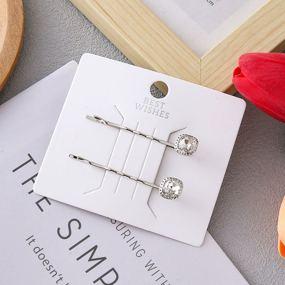 Ladies Metal Pearl Crystal Diamond Hairpin Clip With Electroplating Square And Round Shape
