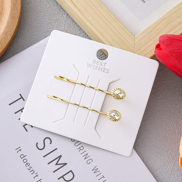 Ladies Metal Pearl Crystal Diamond Hairpin Clip With Electroplating Square And Round Shape