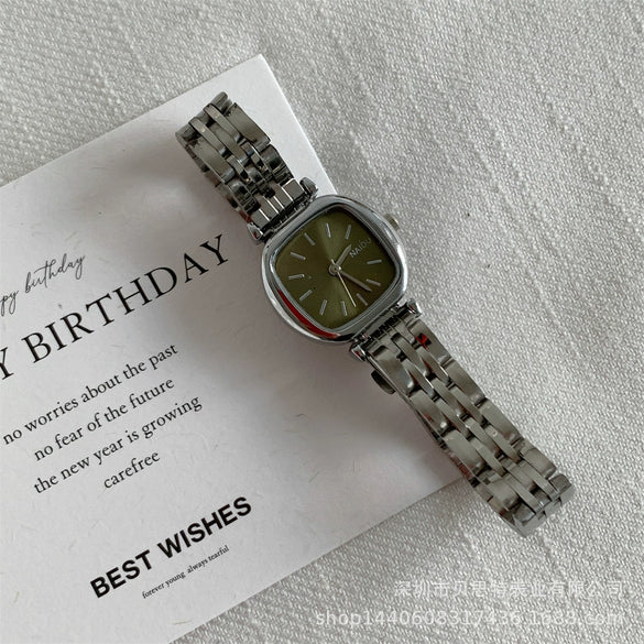 Ladies Metal Square Dial Fashion Casual Quartz Watch With Steel Band