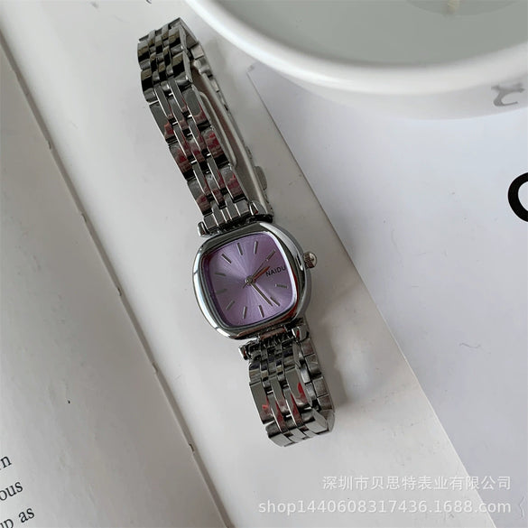 Ladies Metal Square Dial Fashion Casual Quartz Watch With Steel Band
