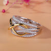 Ladies Metal Twocolor Goldplated Wave Pattern Ring With Korean Pearls