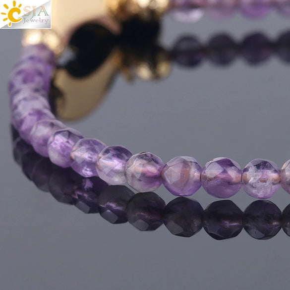 Ladies Minimalist Bracelet Natural Stone Alloy Accessories Gold Plated Amethyst Crystal Bud