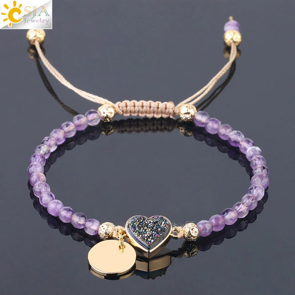 Ladies Minimalist Bracelet Natural Stone Alloy Accessories Gold Plated Amethyst Crystal Bud