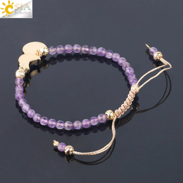 Ladies Minimalist Bracelet Natural Stone Alloy Accessories Gold Plated Amethyst Crystal Bud