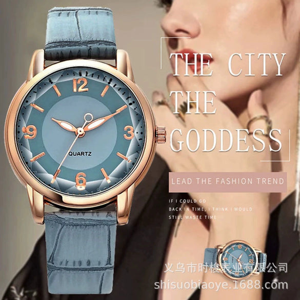 Ladies Multicolor Quartz Watch With Round Dial Alloy Case Imitation Leather Strap Leisure Style