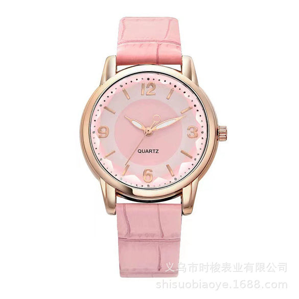 Ladies Multicolor Quartz Watch With Round Dial Alloy Case Imitation Leather Strap Leisure Style