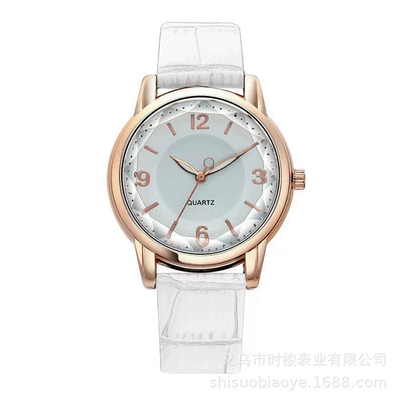 Ladies Multicolor Quartz Watch With Round Dial Alloy Case Imitation Leather Strap Leisure Style