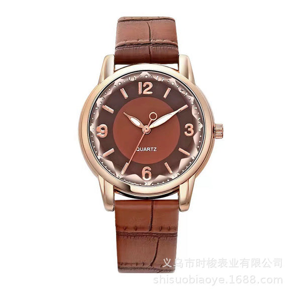 Ladies Multicolor Quartz Watch With Round Dial Alloy Case Imitation Leather Strap Leisure Style