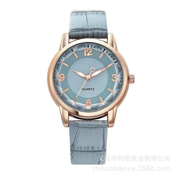 Ladies Multicolor Quartz Watch With Round Dial Alloy Case Imitation Leather Strap Leisure Style