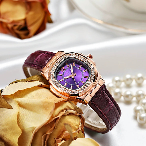 Ladies Multicolor Square Alloy Quartz Watch With Imitation Leather Strap And Stainless Steel Clasp