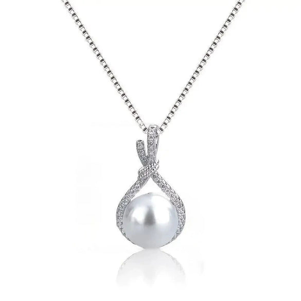 Ladies Necklace Copper Imitation Pearl Round Hollow Geometric Mixed Gem Microinlay Design