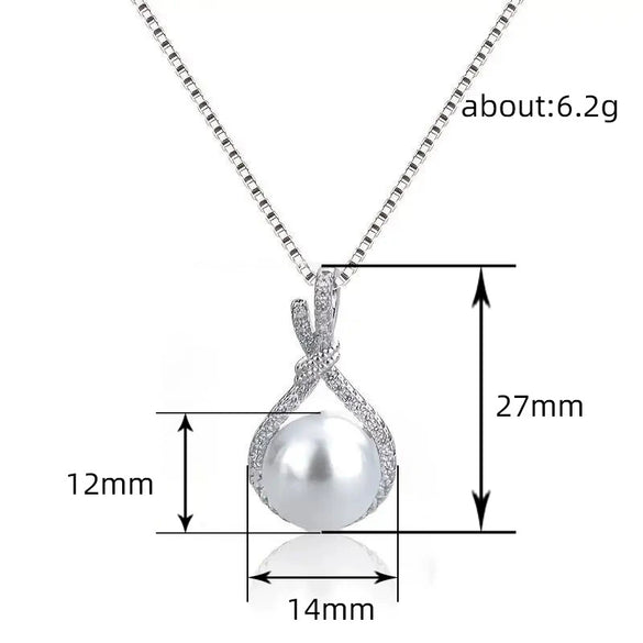 Ladies Necklace Copper Imitation Pearl Round Hollow Geometric Mixed Gem Microinlay Design